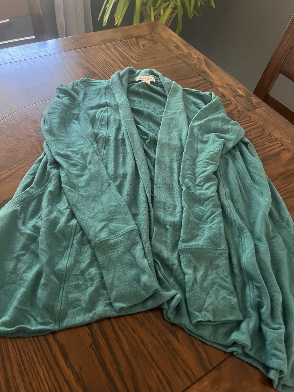 Athleta Teal Solid Ribbed Knit V-Neck Open Front Cardigan Women’s S # 620